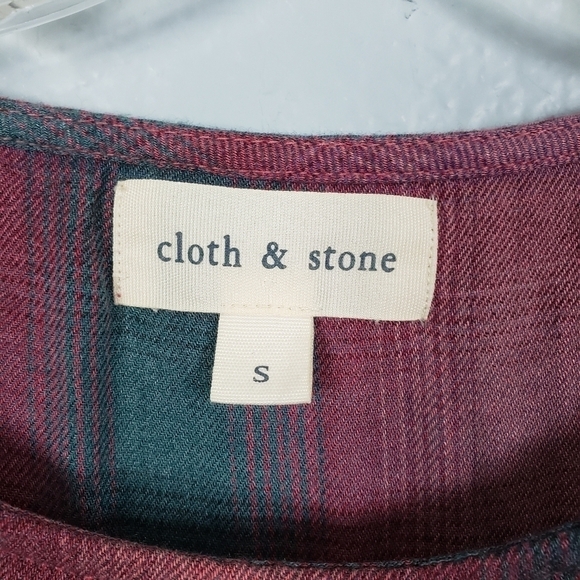 ANTHRO CLOTH & STONE Plaid Long Sleeve Tie Back Front Pocket Top Sz S - Picture 8 of 9